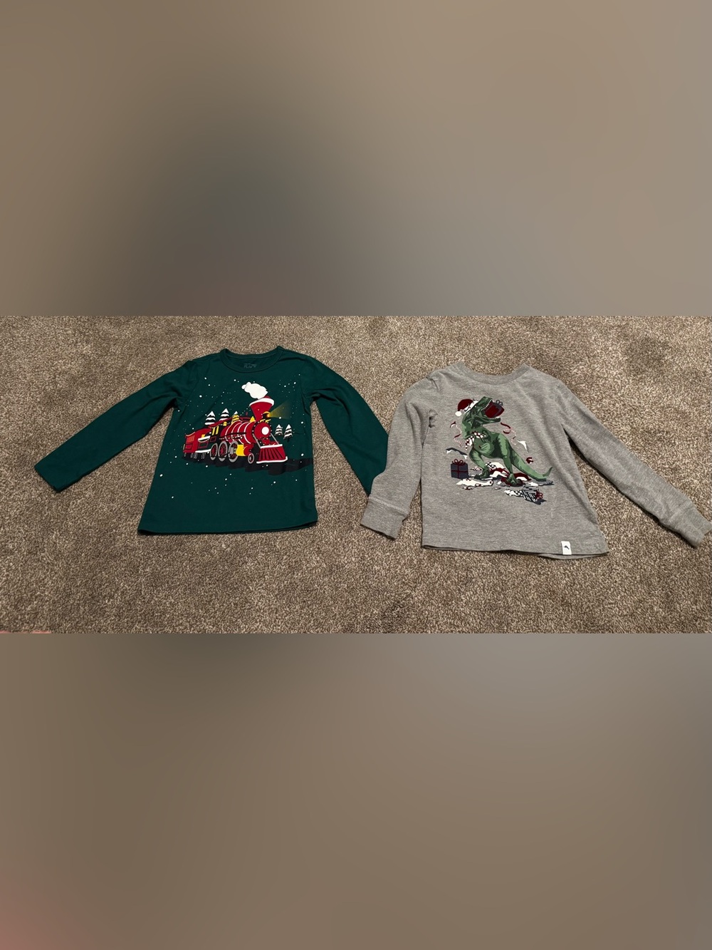 Set of 2 boys Christmas t shirts 3T 4 Christmas train T. rex Santa long sleeve